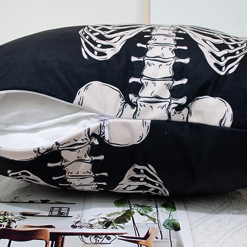 DILOXNSU Cushion Covers 45 x 45 cm Halloween Skull Skeleton Posing Black Double-Sided Square Modern Decorative Pillows Covers for Room Sofa Outdoor Chair Decor Cushion Cover 18 x 18 inch - Image 3