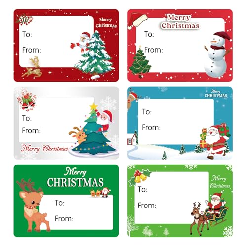 Christmas Labels Stickers 120 PCS Self Adhesive Christmas Stickers with Cute Festive Designs Name Gift Tags Xmas Gift Labels for Presents Boxes Cards Envelope Decor