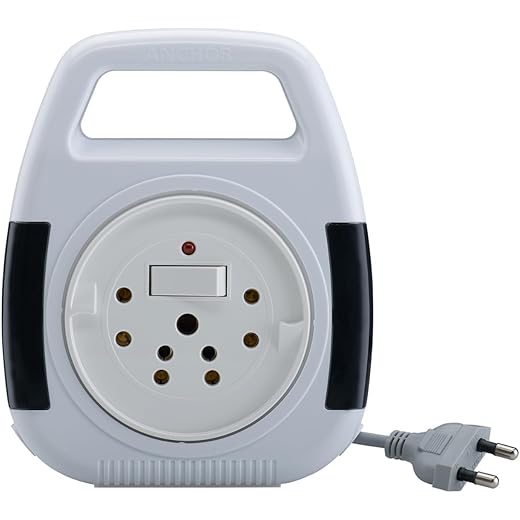 Anchor by Panasonic 6A 2 Pin Flex Box with Indicator & Handle | 4 Mtr Extension Flex Box for Home, Office (White)