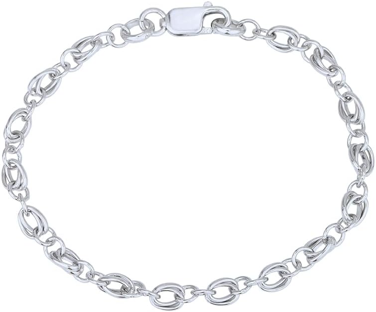 Vanbelle Sterling Silver Jewelry - Rhodium Plated with 925 Stamp - Fancy Link Chain Bracelet - Elegant Handcrafted for Women - 7.50" - Unisex Handmade Chain Bracelet