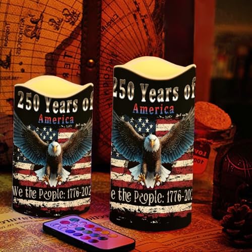 Image of We the People Flameless LED Candles American Flag Bald Eagle Lamp Battery Operated Flickering Timer 250th Anniversary Candle Aesthetic Cozy Minimalist Home Decors Set of 4