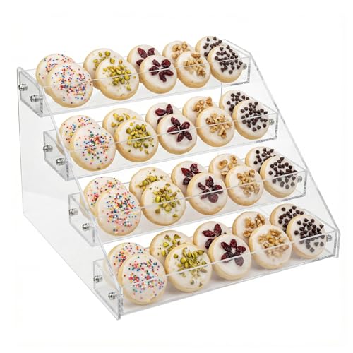 4 Tier Cookie Display Stand for Cookies Display Suitable for Bakers & Vendors Parties Craft Fairs and Market Booths Clear Acrylic Tiered Cookie Display Stand Applicable to Cupcakes Dessert Display