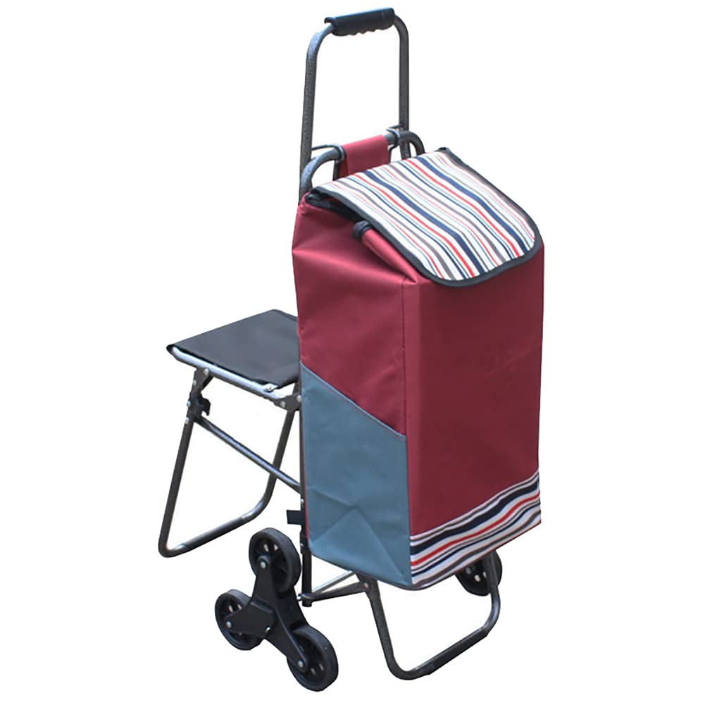 Heavy Duty 6 Wheel Foldable Cart Bag with Removable Seat and Stair Climbing Wheel 100kg Capacity Ideal for Supermarket Food Market and Picnic