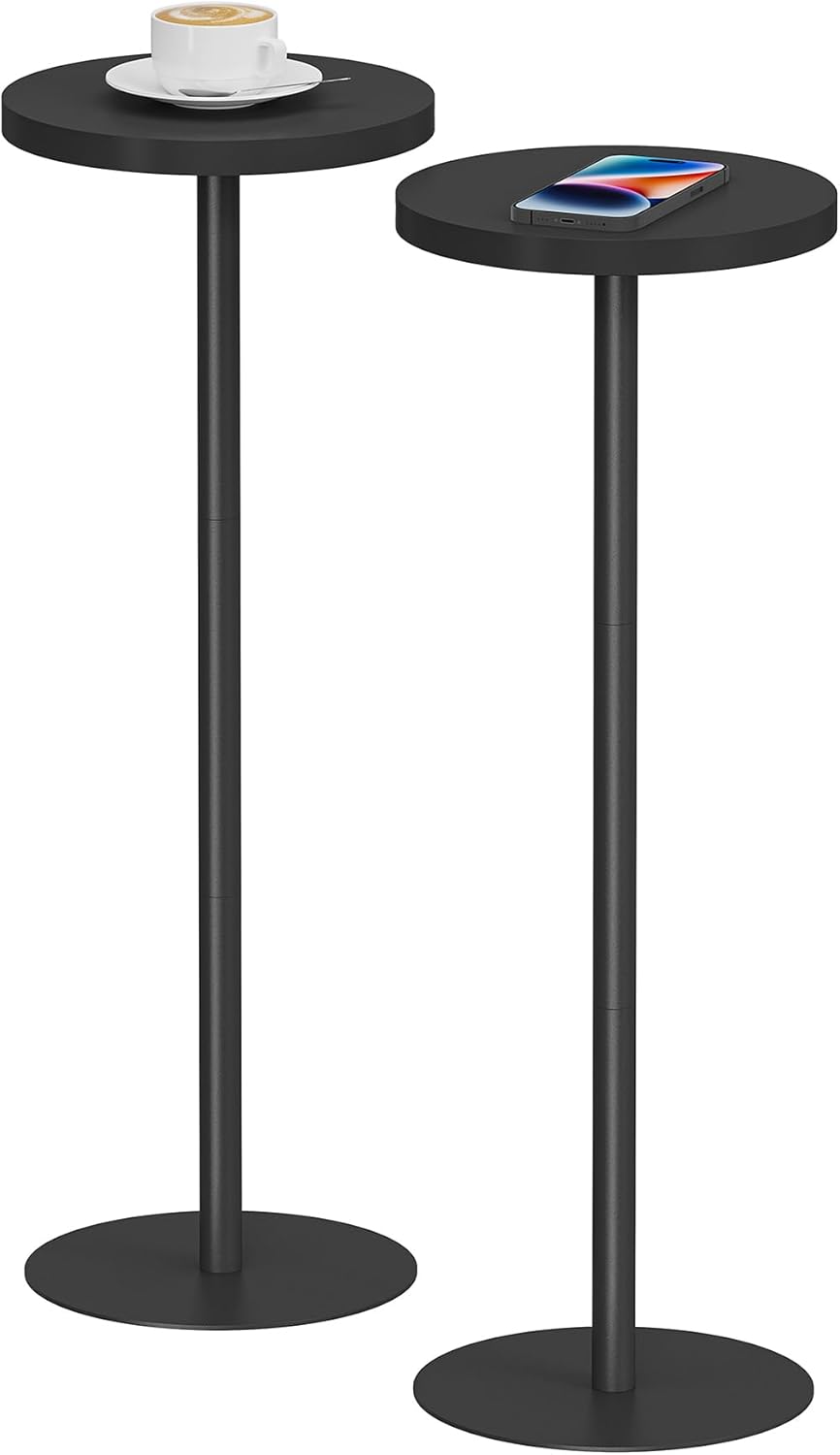 TUTOTAK Tall Round Side Table, Small End Table, Set of 2, Beside Table, Drink Table, Pedestal Side Table, livingroom, Black TB01BK0652 2 Black
