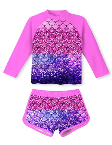 Image of Vogseek Girls Rash Guard Two Pieces Swimsuit Long Sleeve Bathing Suit for 3-10 Years
