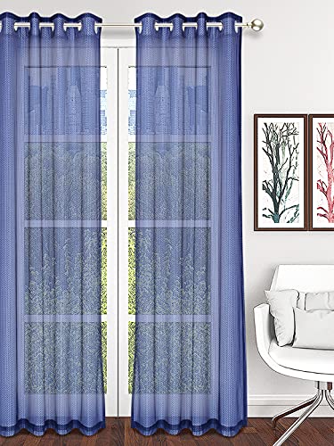 Image of Set of 2 Pcs Sheer Premium Lightweight Tissue Fabric Solid Blue Color Eyelet Door Curtain, 2 Pc Door Curtain 7ft