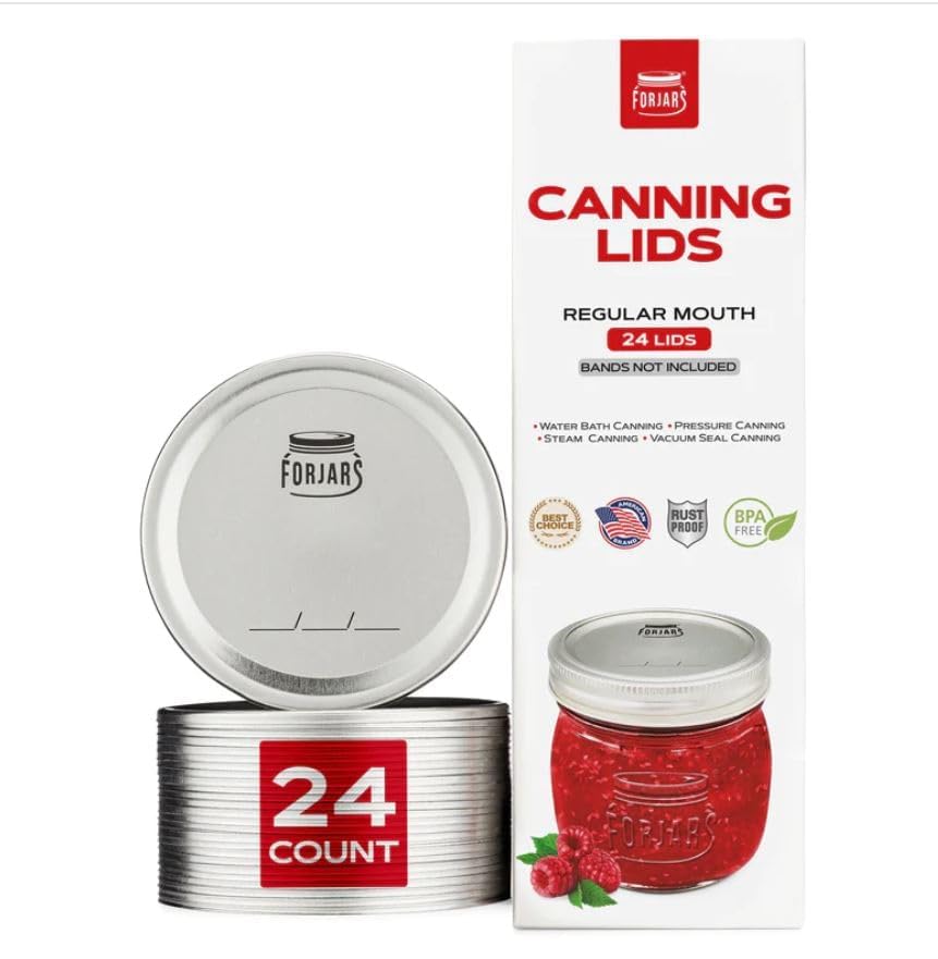 FORJARS 24 Pack Regular Mouth Canning Lids - Create Airtight Seals in Mason Jars - Meal Prep and Food Storage, 2.7" Steel Lids with Silicone Seals, Canning Supplies