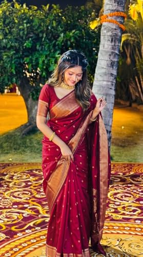 Image of C J Enterprise Women's Banarasi Saree Pure Kanjivaram Style Silk Saree With Blouse Piece for Wedding (BS09)