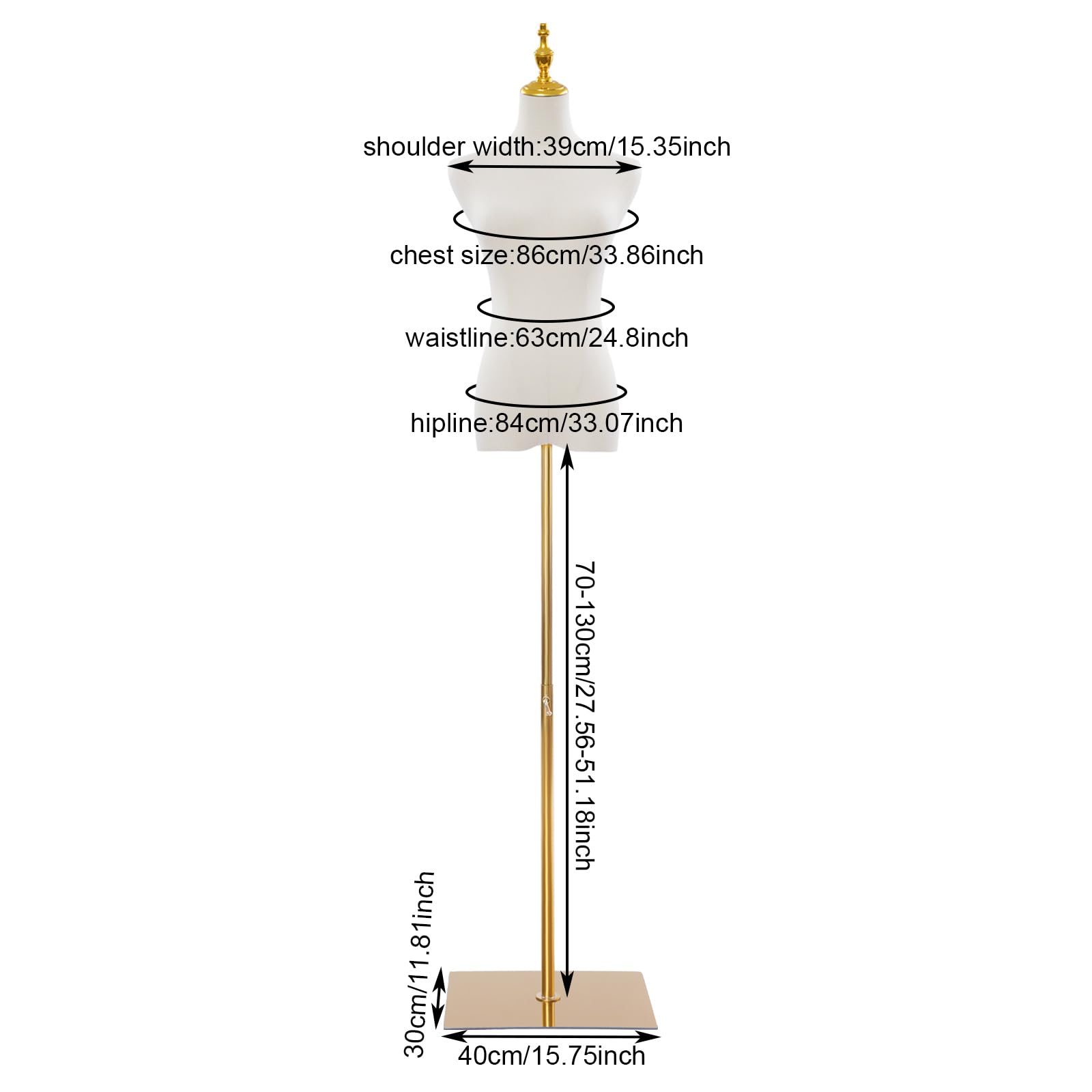 Hartplastik Schaufensterpuppe Weiblich Schneiderpuppe Vintage Kleiderpuppe Mannequin für Bekleidungsgeschäfte Schneidereien & Messestände | Einstellbare Gesamthöhe: 70-130cm | Gold Quadratische Basis