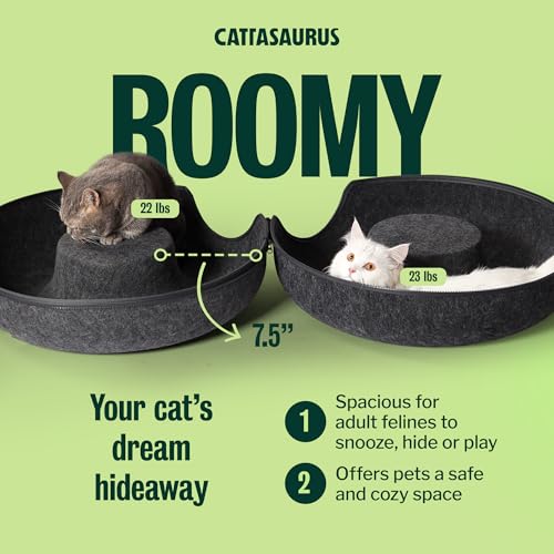 Image of Cattasaurus Peekaboo Cat Cave for Multiple & Large Cats Up to 30-45 Lbs, Scratch Detachable & Washable Tunnel Bed, Comfy Donut Cat Cave (Dark Gray, Large)