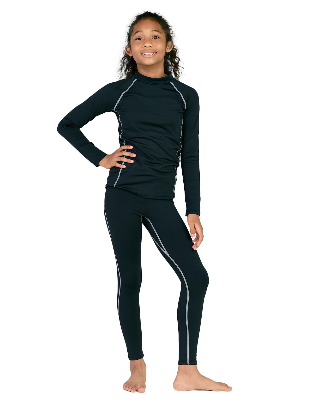 LAPASA Set Termico Sportivo Bambina Traspirante Strato Base Peso Leggero Maglia e Pantaloni Calzamaglia G18