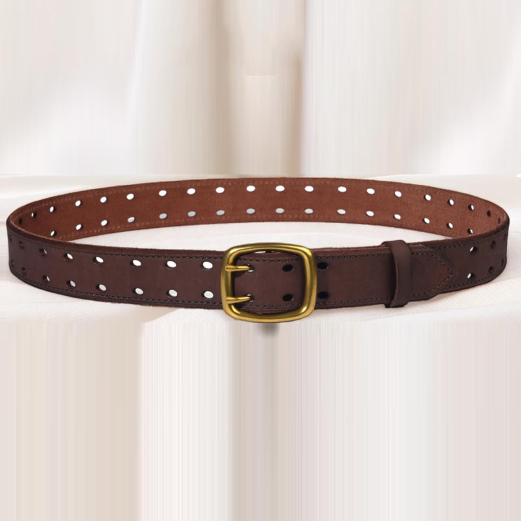 Cinturón De Cuero Unisex Con Doble Punta, Hebilla Latón Macizo, 105 Cm, Marrón