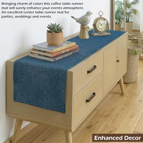 Image of Kuber Industries 72x12 inch Jute Table Runner for Party, Wedding and Family Dinners | Washable & Reusable Centre and Dining Table Runner | Blue