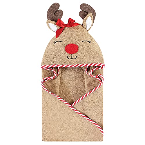 Image of Hudson Baby Unisex Baby Cotton Animal Face Hooded Towel, Girl Holiday Reindeer, One Size