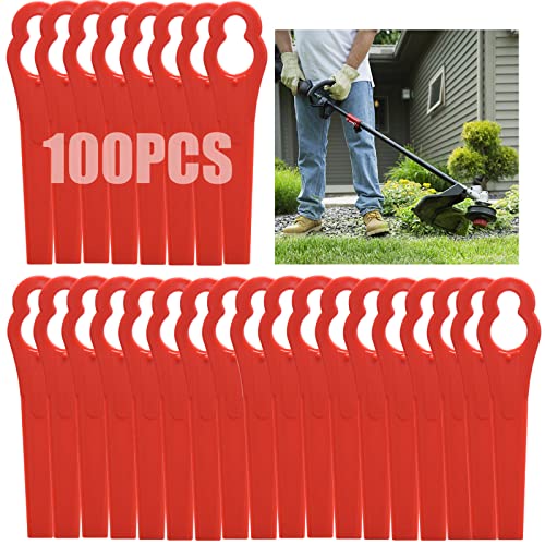 Beamely 100 Pcs Plastic Grass Trimmer Blades Cordless Strimmer Blades 83 mm Lawn Mower Cutting Blades Garden Mower Replacement Blades for Einhell Grass Strimmer-Red