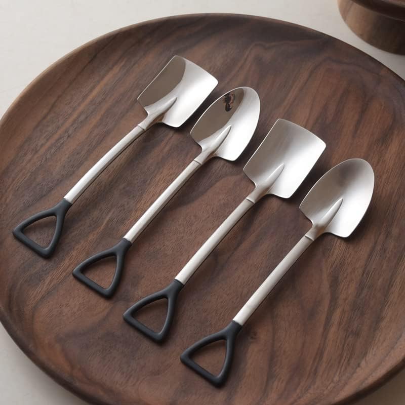 Silverware Flatware Set, 1/4/6/8/10/12pcs Retro Black Mirror Handle Iron Soup Spoon 304 Stainless Steel Coffee Spoon Dessert Spoon(12 Pieces)