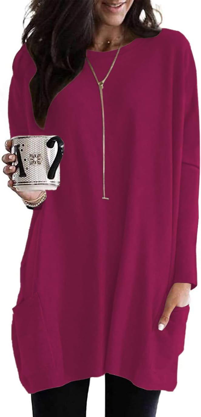 Naggoo Womens Long Sleeve Tunic Tops with Pockets for Leggings Casual Long T Shirts Floral Print Blouses