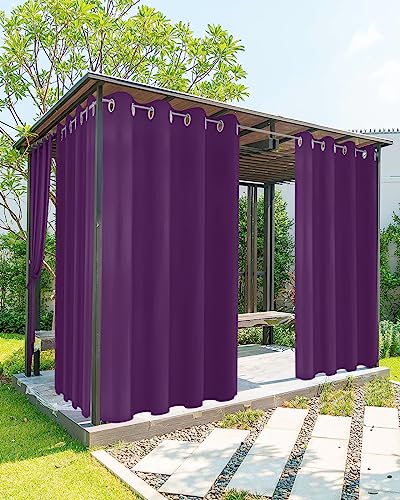 YESOF66 Patio Outdoor Curtains Waterproof Outside Curtains Solid Color Purple Grommet Top Indoor Outdoor Vertical Drapes for Porch, Pergola, Cabana, 2 Panel, 52 x 84 inch