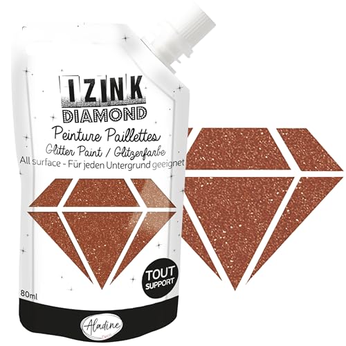 Aladine - Izink Diamond Rouge 80 ml - Peinture Pailletée - Pour Tout Support : Papier, Tissu, Béton, Métal, Bois - DIY et Loisirs Créatifs - Noël - Rouge...
