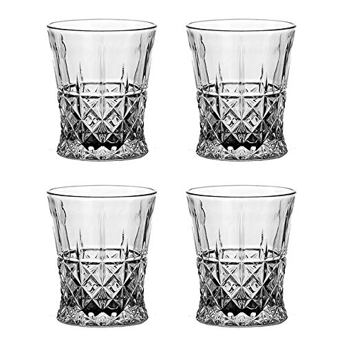 MINGZE Vasos de Whisky Lujoso, 275ML Vaso Whisky Ultra Claridad Vidrio Accesorios de Vino, para Bar Beber Borbón, Cócteles, Whisky, Vodka, Juice, Cocktail (Juego de 4 Lujoso, 275ML)