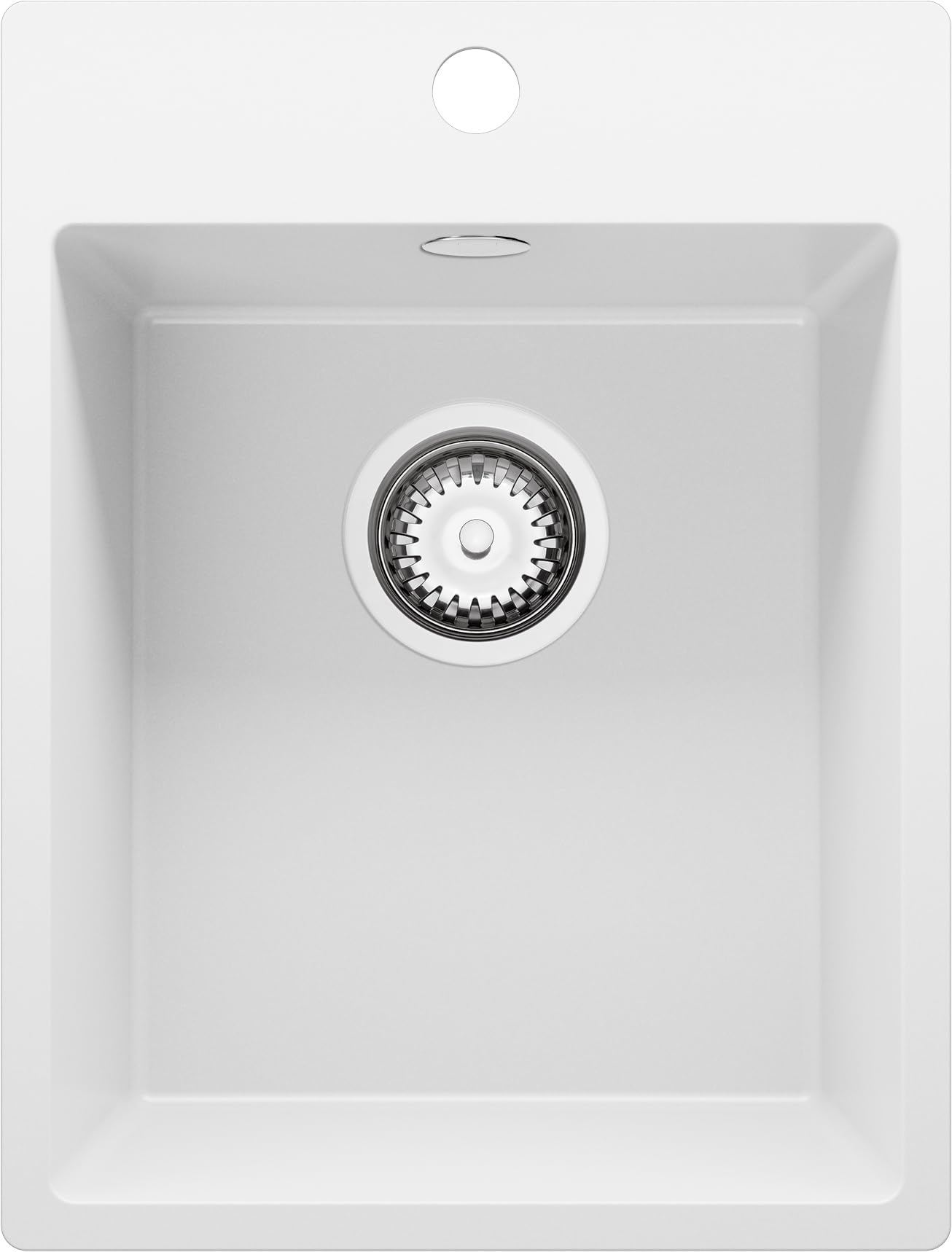 PRIMAGRAN Evier Cuisine en Granit Blanc 38x50cm, Lavabo 1 bac + Kit de Vidage, Évier à Encastrer au Meuble 40cm - Riga S036