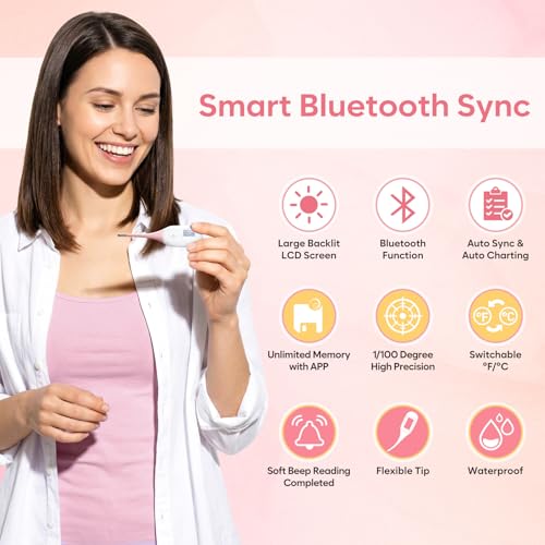 Image of Easy@Home Smart Basal Thermometer for Women: Digital BBT Auto Sync with Premom App - Large Screen and Backlit Body Temperature - FSA Eligible, Charting, Precise Fertility Prediction | EBT-300