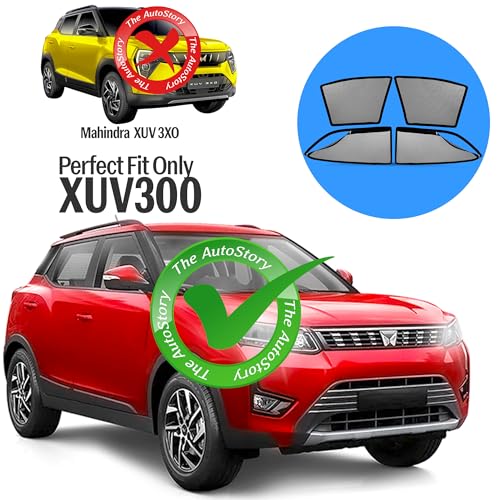 Image of AutoStory Magnetic Car Sunshade for XUV 300 | Front Half Cut for Mirror Visibility + Rear Full Coverage with Zipper | Heavy Heat & UV Protection | Privacy Side Window Curtains Shades