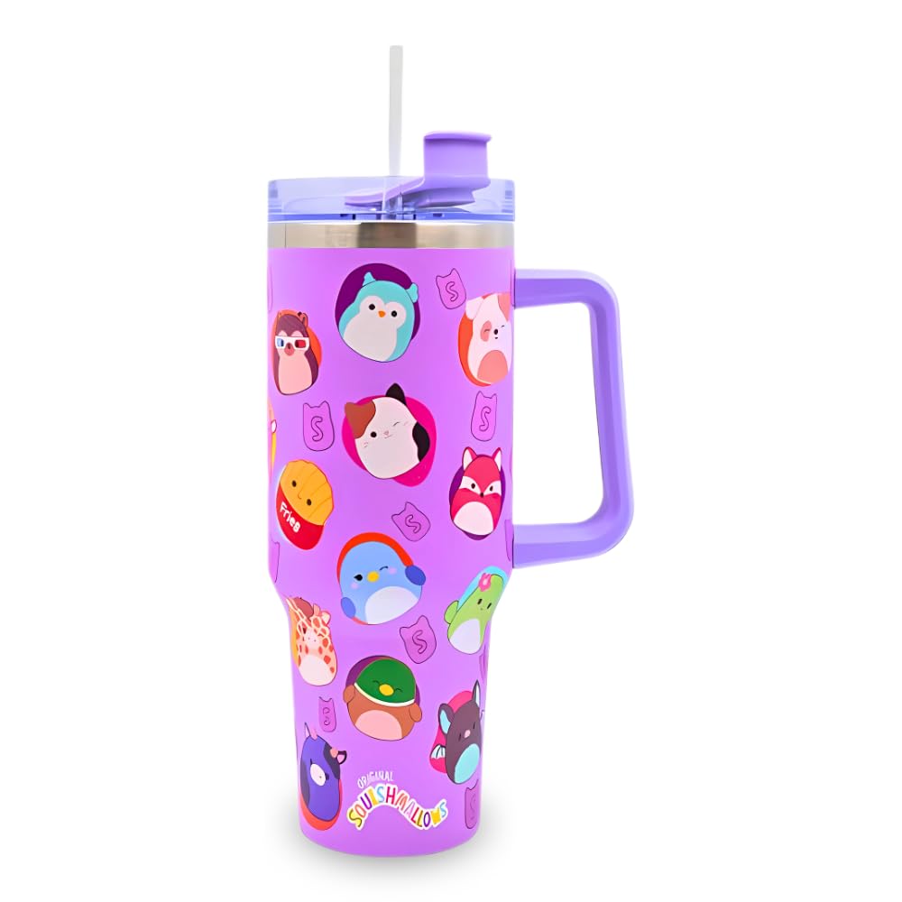 HOX Squishmallows 40oz (1200ml) Insulated Tumbler Stainless Steel Cup with Straw and Handle for Water, Iced Tea, Coffee or Smoothie