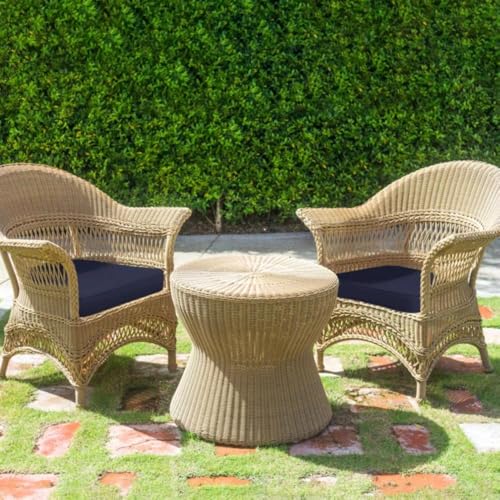 All Weather Fade & UV Resistant Outdoor Patio Chair Cushions Set of 2 with Ties for Attachment | Navy Blue Color, Size: 18'' W X 19'' D X 2'' Removable Cover with Hidden Zipper