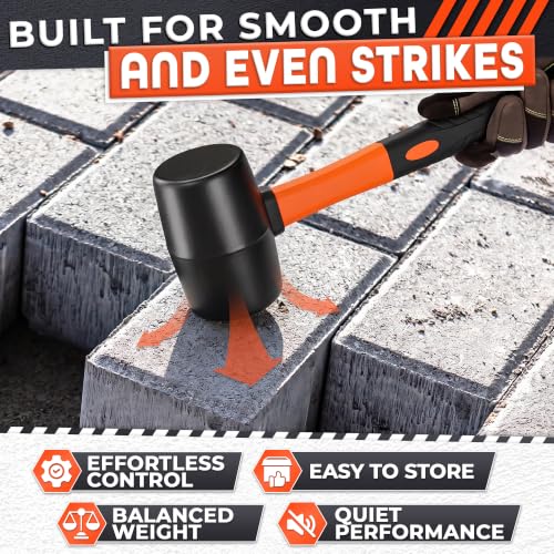 Image of Rubber Mallet Hammer 24 Oz, Soft Face Non-Marring Head (Orange) | Large Mallet with Anti-Vibration Non-Slip Grip; for Flooring, Decking, Fencing, Cabinets, and Furniture Assembly