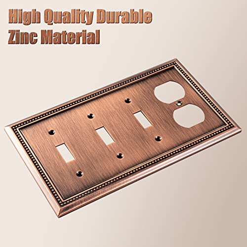 Image of Sunken Pearls Heavy Duty Decorative Wall Plate Switch Plate Outlet Cover (Triple Toggle /Single Duplex, Antique Copper)