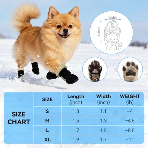 AIEDECOPT 4 Stück Hundeschuhe Pfotenschutz, Hundeschuhe Winter Anti Rutsch, Schneestiefel Hunde, Plüsch Hundestiefel für Kleine und Mittlere Hunden Outdoor-Aktivitäten (Schwarz, S)