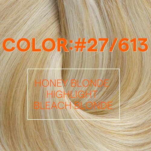 Image of Full Shine Human Hair Weft Hair Extensions For Women, Sew In Extensions | 12 Inch 80G, Color Caramel Blonde Mix Platinum Blonde, Sew In Human Hair, Remy Straight Weft, Daily Wear For Women