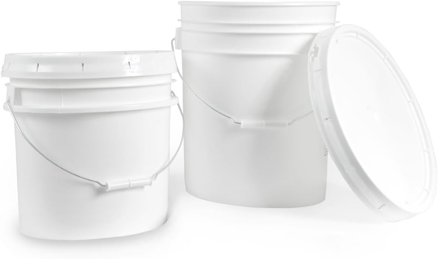 5 gallon Food Grade White Plastic Bucket with Handle & Lid - Set of 6