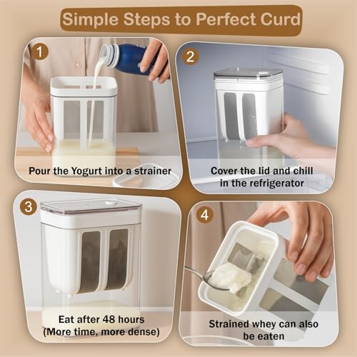 Image of JD FRESH Hung Curd Maker & Greek Yogurt Strainer 1100ml | BPA-Free Fine Mesh Strainer Box with Lid | Whey Separator for Thick Homemade Curd, Paneer & Cheese | Dahi Maker