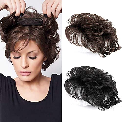 Natural Human Hair Topper Closure Curly Hair Clip in Hairpiece Short Hair Weaving Hair Replacement Crown Wiglet for Women 13x14cm Dark Brown 6"