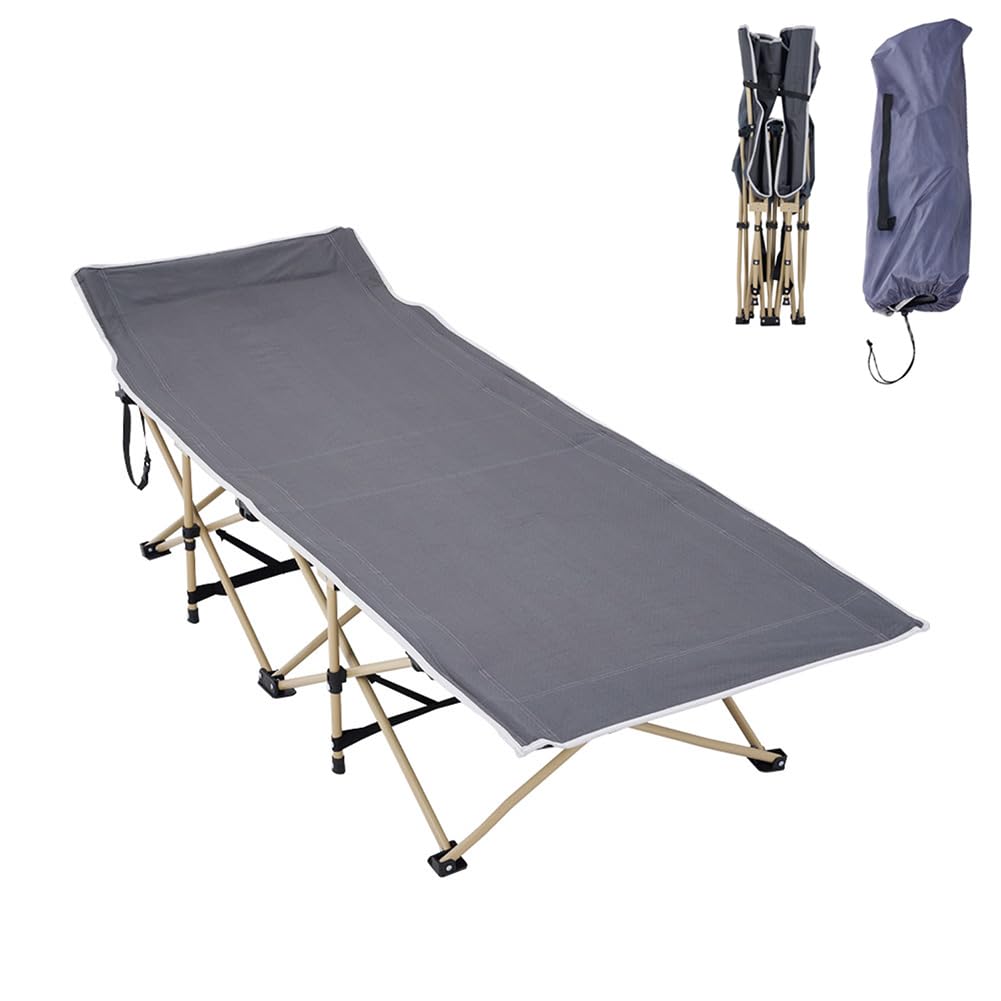 Warmiehomy Single Person Camping Bed for Adults, Folding Camp Bed, Heavy Duty Camping Beds Up to 280 kg, Portable Camping Cot with Carry Bag for, Lightweight Camp Cot for Outdoor Fishing Office, Gray — image 1