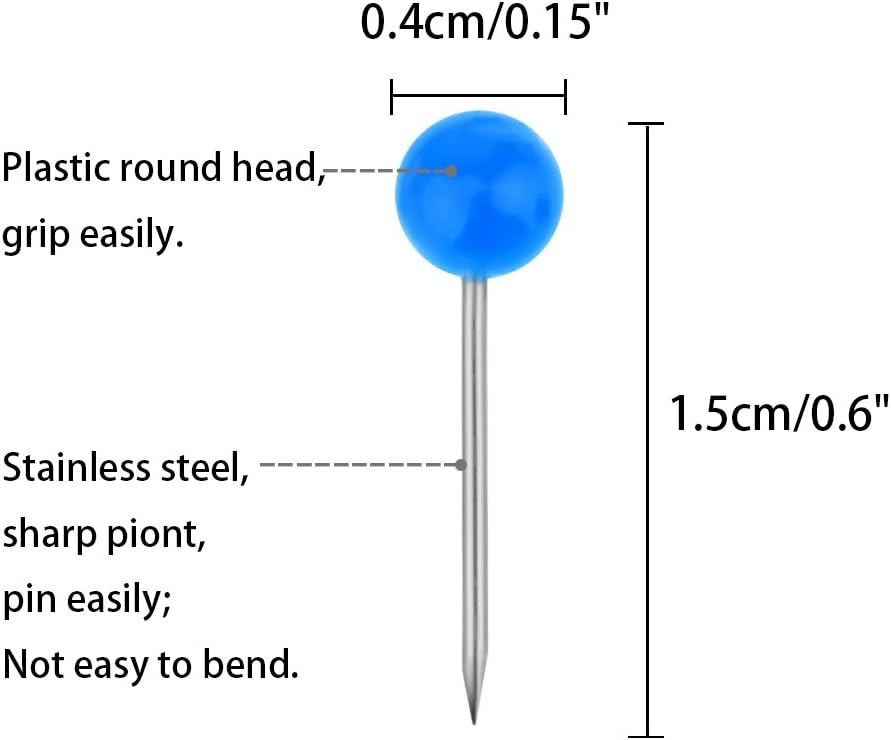 KUUQA 1000 Pieces 1/8 inch Map Push Pins Map Tacks Thumbtacks with Plastic Round Heads and Steel Needle Points