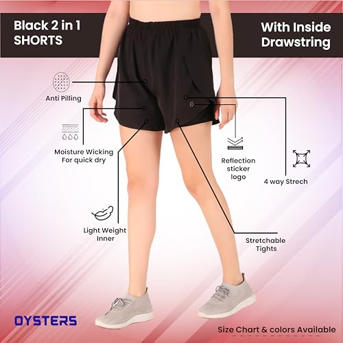 Image of Oysters Women's 2 in 1 Running Skirt Shorts Quick Dry Gym Athletic Workout Shorts for Women