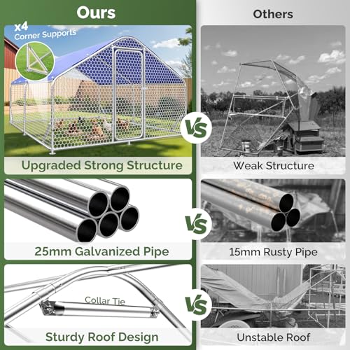 Sino Luban Large Metal Chicken Coop Run for 20 Chickens/Ducks, Chicken Runs for Yard with Waterproof Cover, Chicken Enclosure Pen Outdoor, Walk-in Poultry Cage (Upgrade Top & Corner Support Brace)