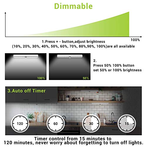 Remote Control Cabinet Lights, OxyLED Dimmable 10-LED Wireless Under Cabinet Lighting, Battery Operated Closet Light, LED Night Light Bar with Magnetic Strip for Closet, Cabinet, Wardrobe (3 Pack)