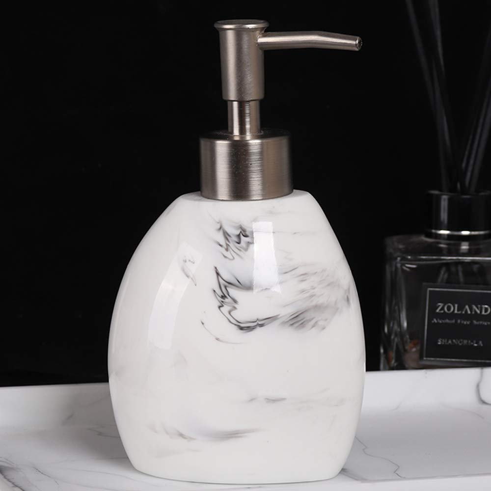 Nórdico Estilo Juego de Accesorios de Baño de Resina Conjunto de Baño con Porta Cepillo de Dientes, 2 Tazas, Dispensador de Jabón Líquido, Jabonera, Tinta Blanca,Marble Tray
