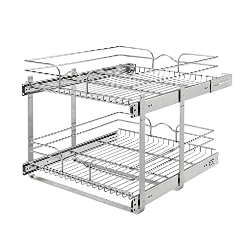 Rev-A-Shelf 2-Tier Kitchen Cabinet Pullout Shelf and Drawer Organizer Slide Out Pantry Storage Basket in Multiple Sizes, 24 x 22 In, 5WB2-2422-CR-1