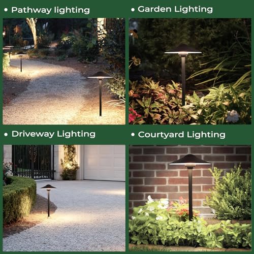 Gardencoin Low Voltage Pathway Lights (8.5'' Shade, 21.5'' Tall)，12V Outdoor LED Landscape Path Lights Wired, Aluminum Pathway Lighting with 3W 2700K Replaceable Bulb for Walkway Garden Yard, 6 Pack by Gardencoin - Used condition - Image 8