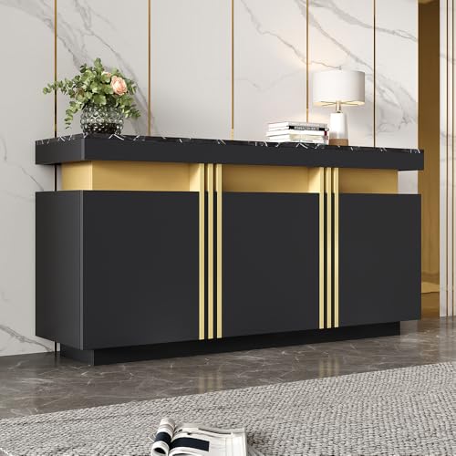 Sweiko 140 * 38 * 70cm Buffet d'exposition Moderne, Armoire de Salle à Manger à 3 Portes avec...