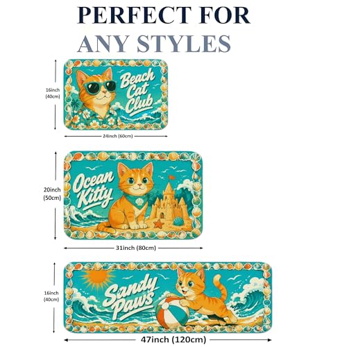 Tapis de cuisine chat nautique (lot de 3) Playful Ocean pour sol - 3