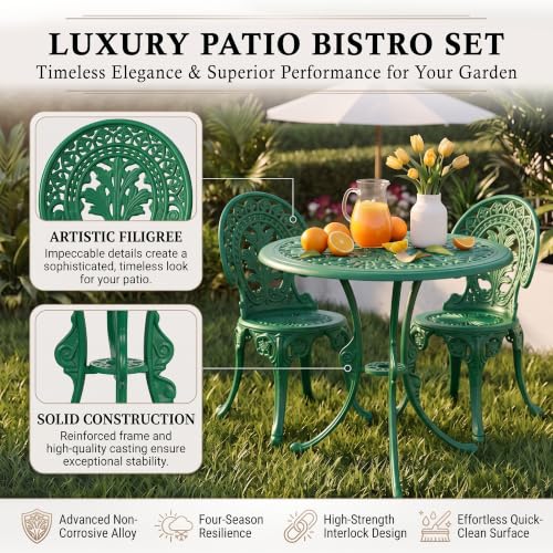 Image of BRISHI Cast Aluminium Garden Patio Seating Chair and Table Set for Balcony Outdoor Furniture with 1 Table and 4 Chair Set (Green)