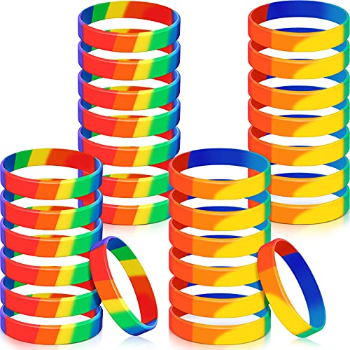 Gay Pride Wristbands 6 Colors LGBT Lesbian Rainbow Wristbands Silicone Sports Rubber Bracelets Rainbow Pride Wristbands Party Decorations Supplies for Parades, Rainbow Festival (44 Pieces)