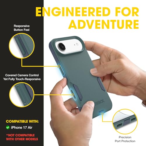 Image of OtterBox iPhone 17 Air (Only) - Commuter Series Case - Built-in MagSafe - Thin, Dual-Layer, Pocket-Friendly, Port Cover - Saltwater Breeze (Sage /Blue)