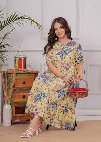 Image of Kuruti B Sheets Women's Cotton Floral Printed Regular Fit Anarkali Kurta for Women